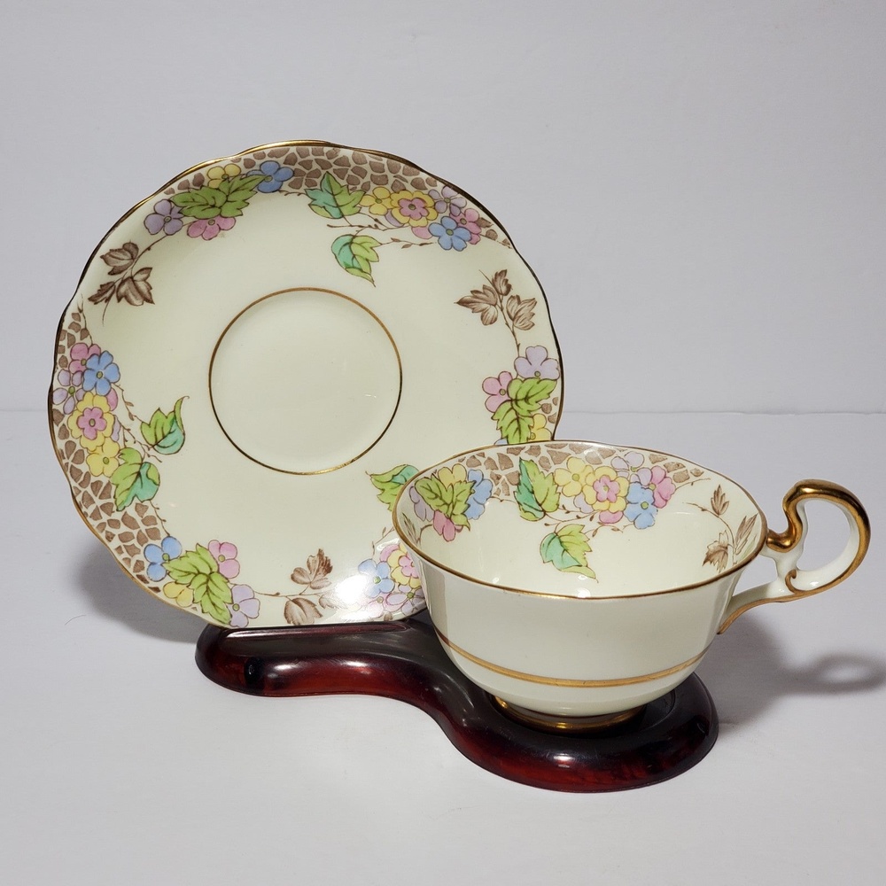 Radford's Fenton Teacup and Saucer Cynthia Pastel Flowers Vintage